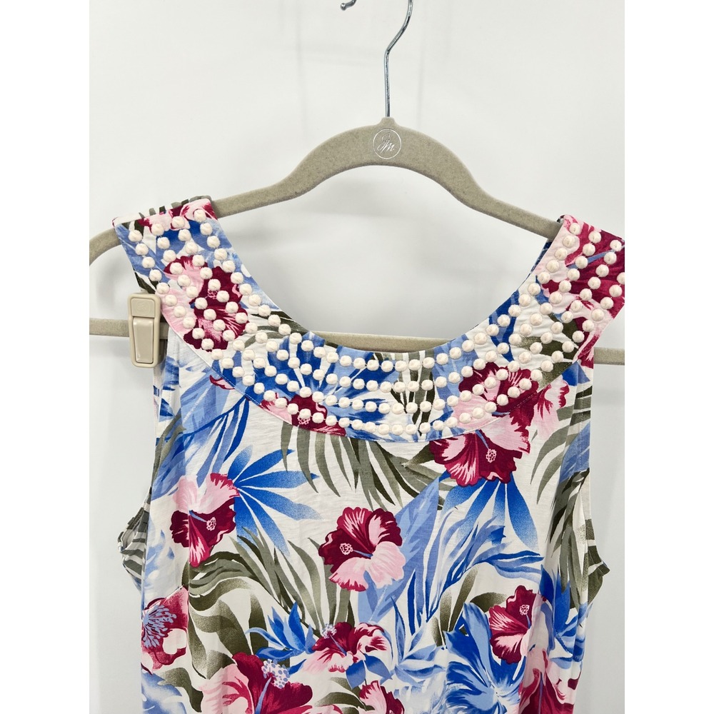 Tommy Bahama Tropical Floral Hibiscus Sleeveless Shift Tank Dress Pink Blue M - Picture 2 of 8